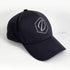 Black 5 Panel Cap, Grey thread, Embroidered D Logo, Three-Quarter Angle View